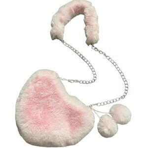 Pink cloud heart shape plush crossbody handbag